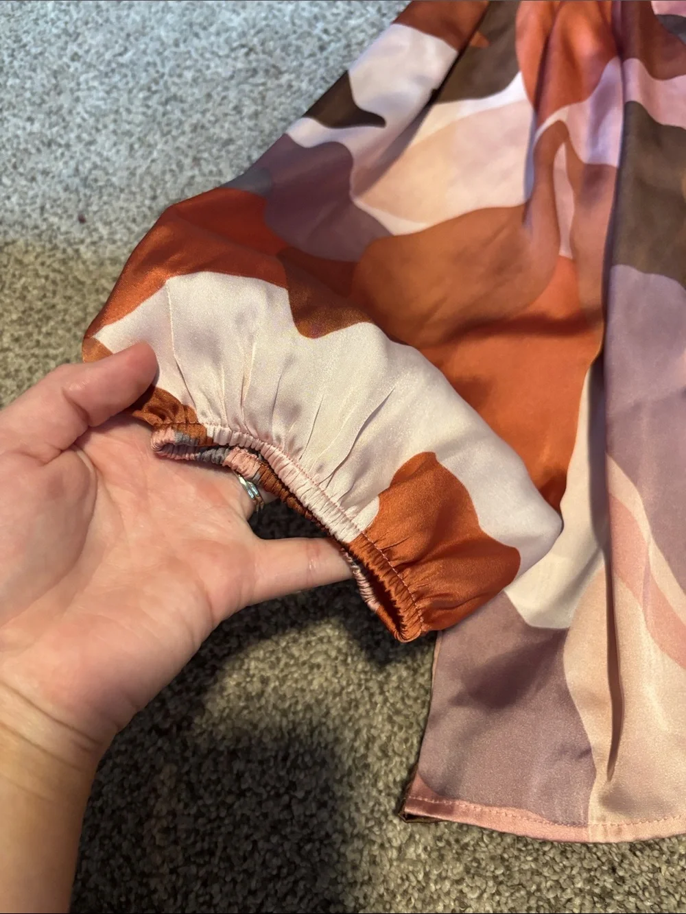 DR2 Abstract Multi-Color Flow Satin Blouse - Picture 3 of 4
